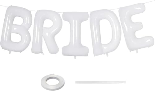 40 Inch White Bride Foil Balloons with Ribbon and Straw