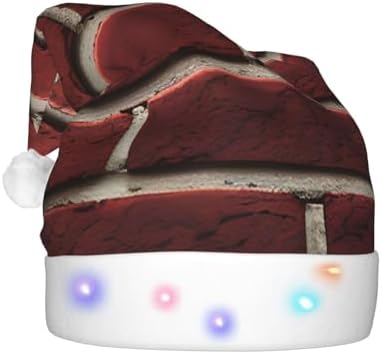 QINZHENG Brick Red Santa Hat with LED Lights for Adults Christmas Hat