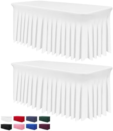 White Table Skirts for 6ft Rectangle Tables 2 Pack
