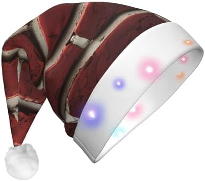QINZHENG Brick Red Santa Hat with LED Lights for Adults Christmas Hat