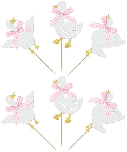 24 PCS Pink Bow Silly Goose Cupcake Toppers