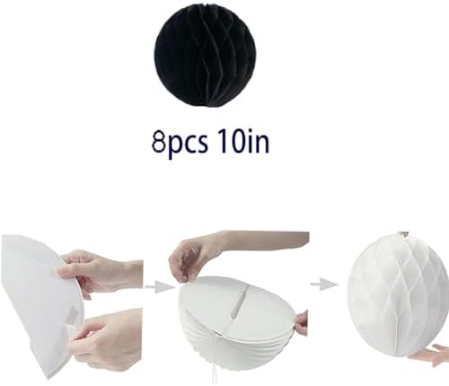 8pcs 10 Inch Black Honeycomb Balls for Decorations