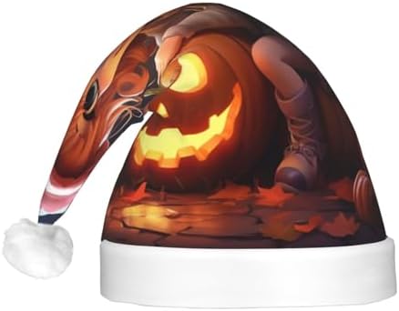 QINZHENG Halloween Pumpkin Print LED Santa Hat for Adults Christmas Party Hat