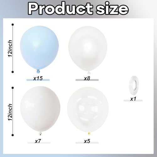 Pastel Blue White Balloons Set 35PCS 12 Inch for Parties