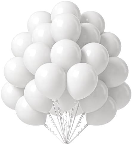 FOTIOMRG 12 Inch White Balloons 50 Pack with Ribbon