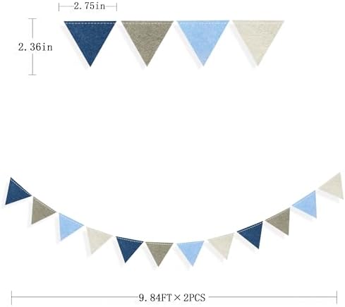 Dusty Blue Felt Hanging Triangle Bunting Banner for Baby Shower and Birthday