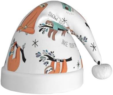 QinZheng Brown Sloth Print Santa Hat for Women