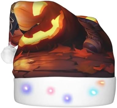 QINZHENG Halloween Pumpkin Print LED Santa Hat for Adults Christmas Party Hat