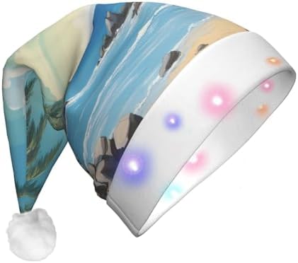 Palm Tree Velvet Santa Hat with LED Lights for Christmas Party