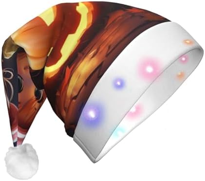 QINZHENG Halloween Pumpkin Print LED Santa Hat for Adults Christmas Party Hat