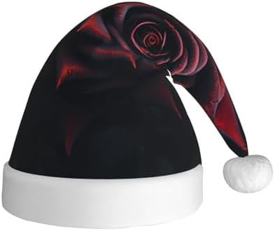 Personalized Santa Hat with Red Rose and Black Leaves Print