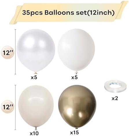 White and Gold 12-Inch Balloons for Parties