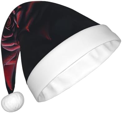 Personalized Santa Hat with Red Rose and Black Leaves Print