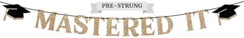 Gold Glitter Graduation Party Banner - Pre-Strung Garland 10ft Strand