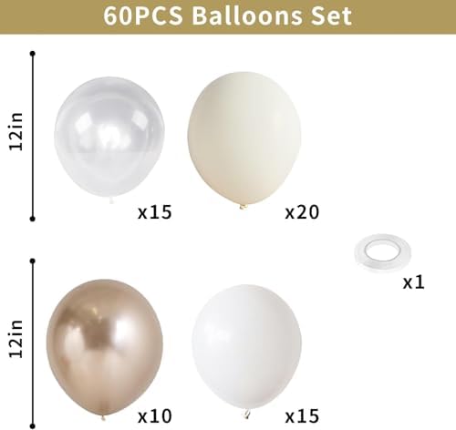 Dagelar 60PCS Gold White Balloons Set