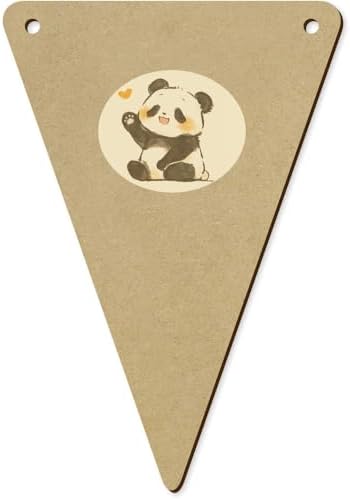 5 x 140mm Cute Panda Waving with Heart Wooden Bunting Flags