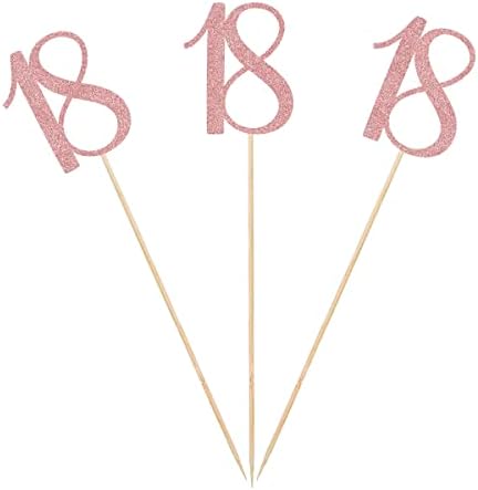 Rose Gold Glitter Birthday Centerpiece Sticks 12-Pack