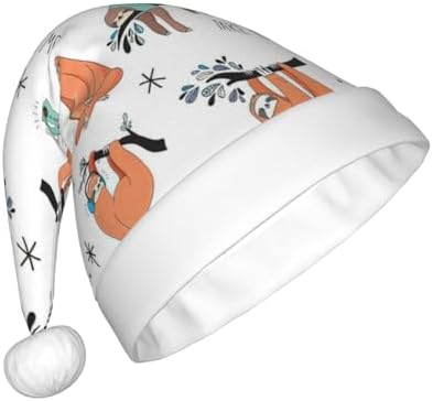QinZheng Brown Sloth Print Santa Hat for Women