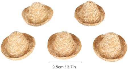 5Pcs Mini Straw Sombrero Hats 37in Diameter Brown