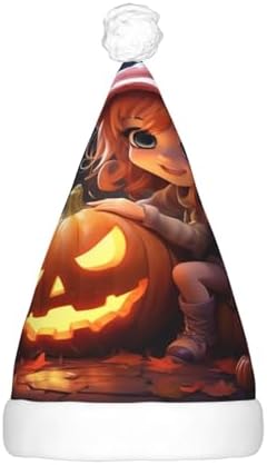 QINZHENG Halloween Pumpkin Print LED Santa Hat for Adults Christmas Party Hat
