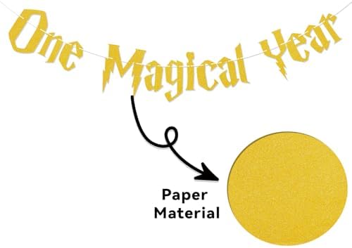 One Magical Year Banner - Wizard Birthday Decor Gold Glitter