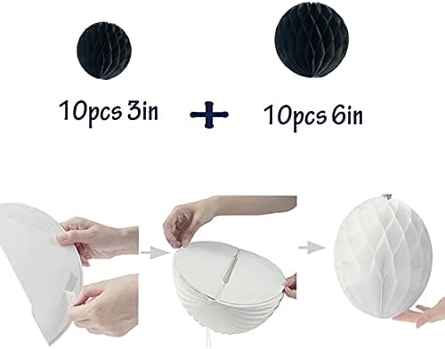 20pcs Black Honeycomb Flower Balls for Party Decorations