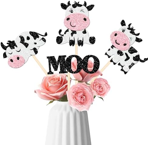 12PCS Double Sided Moo Cow Centerpiece Sticks