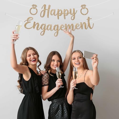 Pre-Strung Gold Glitter Engagement Banner - No DIY