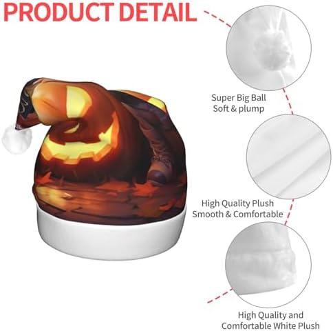 QINZHENG Halloween Pumpkin Print LED Santa Hat for Adults Christmas Party Hat