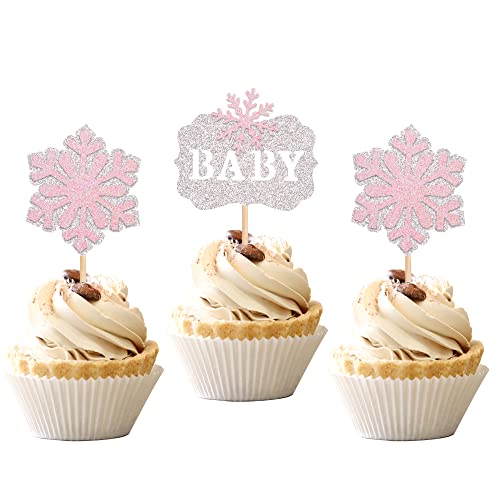 ZHUOWEISM 24PCS Snowflake Cupcake Toppers for Winter Parties