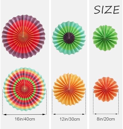 Ruidee 6 Piece Rainbow Paper Fans for Party Decorations