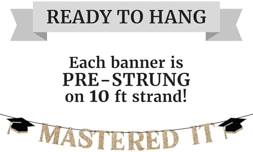 Gold Glitter Graduation Party Banner - Pre-Strung Garland 10ft Strand