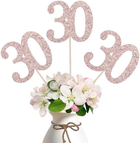 10-Pack Double Sided Glitter Rose Gold 30th Birthday Centerpiece Sticks