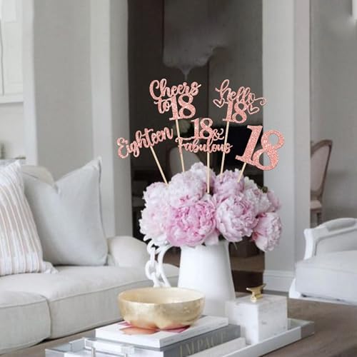 15PCS Happy 18th Birthday Centerpiece Sticks Rose Gold