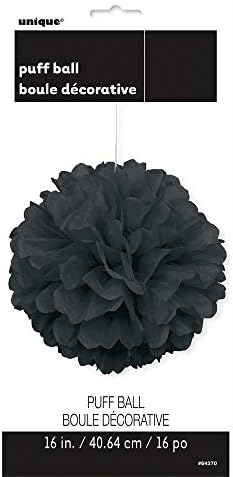 Black Solid Hanging Tissue Pom Pom 16 Inch
