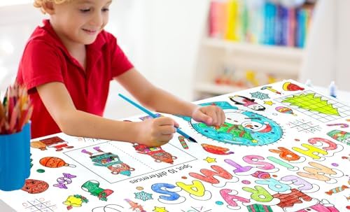 DISJOURNEY Christmas Coloring Tablecloth for Kids