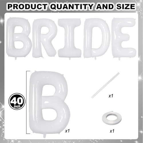 40 Inch White Bride Foil Balloons with Ribbon and Straw