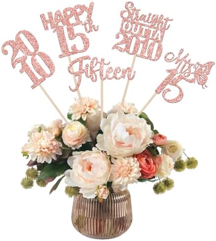 15 PCS Rose Gold 15th Birthday Centerpiece Sticks