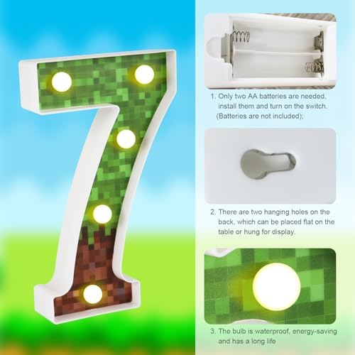 Glowing LED Number 7 Decor Pixel Party Light Centerpiece