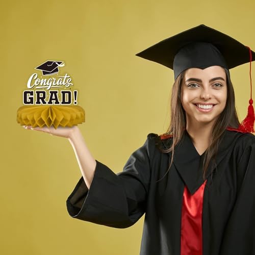 9PCS Graduation Party Decorations Honeycomb Table Centerpieces Gold and Black