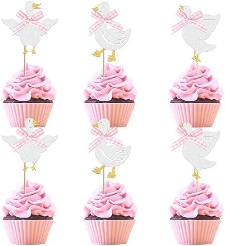 24 PCS Pink Bow Silly Goose Cupcake Toppers