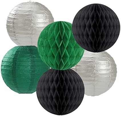 Black-Green Silver Party Decor Streamers Lanterns 14pcs Set