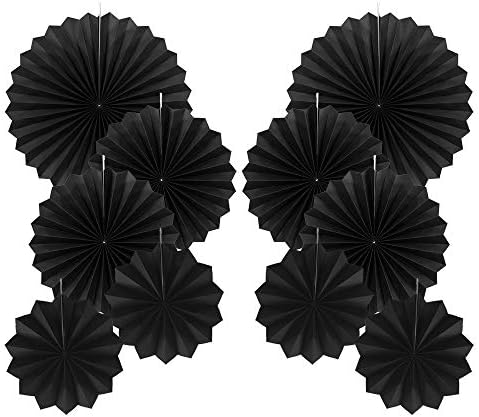 Black Hanging Party Fans Decorations Set of 10