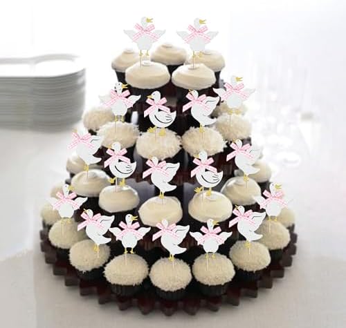 24 PCS Pink Bow Silly Goose Cupcake Toppers