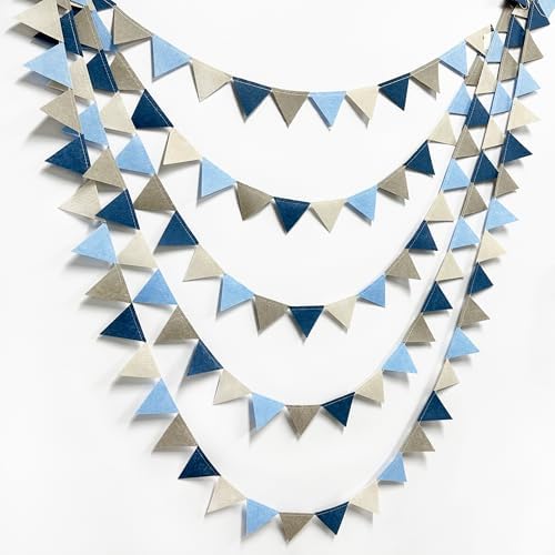 Dusty Blue Felt Hanging Triangle Bunting Banner for Baby Shower and Birthday
