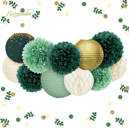 NICROLANDEE 12PCS Emerald Green Tissue Pom Poms Decorations