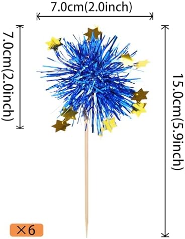 30 PCS Foil Firework Cupcake Toppers Blue Sparkle