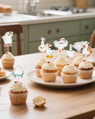 48 PCS Funny Goose Cupcake Toppers Animal Theme Party Decorations
