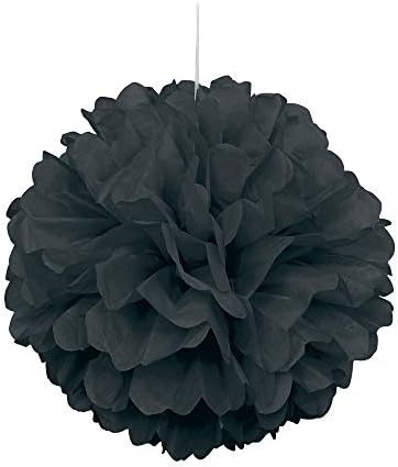 Black Solid Hanging Tissue Pom Pom 16 Inch