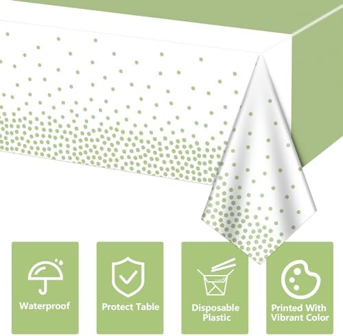 4Pcs Sage Green Tablecloths - 86x51 Rectangular Dot Covers for Home Parties